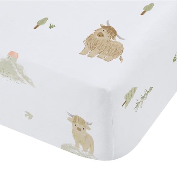 Cearceaf pentru copii alb din bumbac pentru pătuț cu elastic 70x140 cm Mini Moo Cow – Bianca