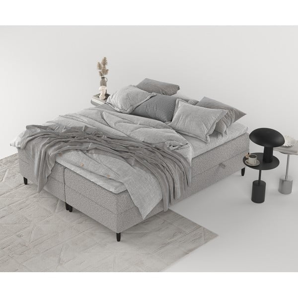 Pat boxspring gri cu spațiu de depozitare 200x200 cm Malte – Maison de Rêve-image-3