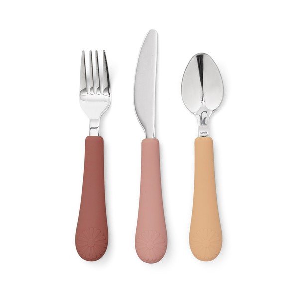 Tacâmuri pentru copii, roșu/somon din silicon 3 buc. Rose Mix – Cam Cam Copenhagen