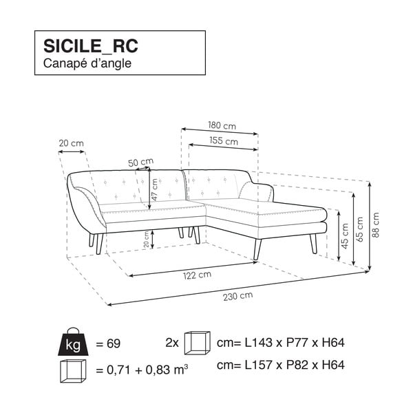 Colțar cu șezlong pe partea dreaptă Mazzini Sofas Sicile, negru-image-4