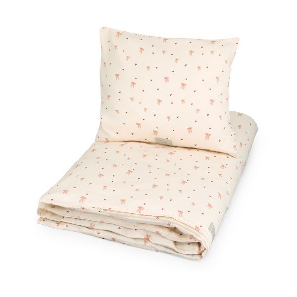 Lenjerie de pat pentru copii, galben-deschis/roz din bumbac organic pentru pătuț 100x140 cm Bows – Cam Cam Copenhagen