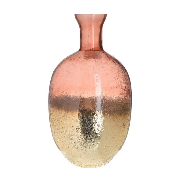 Vază din sticlă InArt Crackles, înălțime 38 cm, roz - auriu
