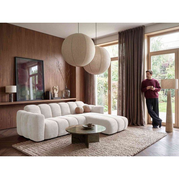 Colțar crem extensibil cu tapițerie din chenille (cu colț pe partea dreaptă) Michell – Miuform-image-1