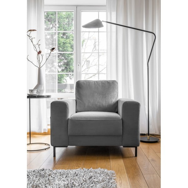 Fotoliu gri cu tapițerie din catifea reiată Lofty Lilly – Miuform-image-1