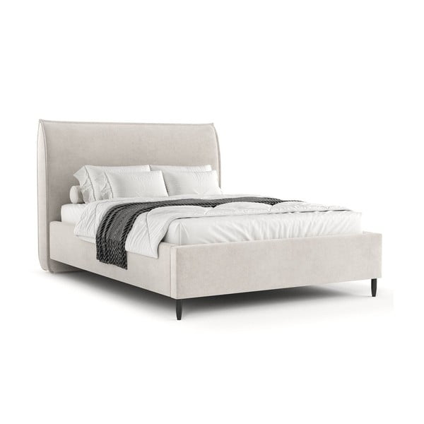 Pat matrimonial crem tapițat cu spațiu de depozitare cu somieră 180x200 cm Shell – Maison de Rêve-image-4