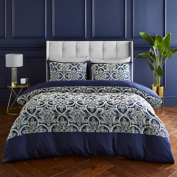 Lenjerie de pat albastru-închis pentru pat dublu 200x200 cm Flock Trellis – Catherine Lansfield