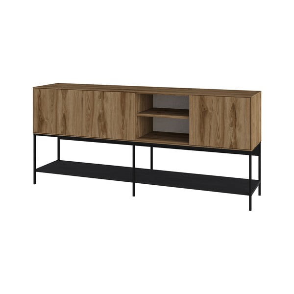 Comodă neagră/în culoare naturală cu aspect de lemn de stejar 180x80x40 cm Amira – Marckeric