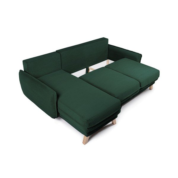Colțar verde închis extensibil/cu spațiu de depozitare cu tapițerie din catifea reiată Tori – Bonami Selection-image-2