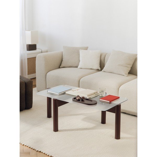 Măsuță de cafea burgundy cu blat din sticlă 55x105 cm Kob – noo.ma-image-1