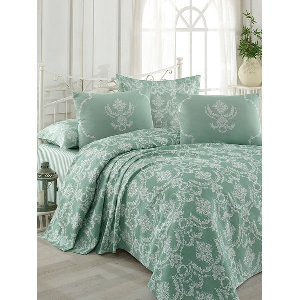 Cuvertură verde din bumbac pentru pat dublu 200x200 cm Pure - Mijolnir-image-1