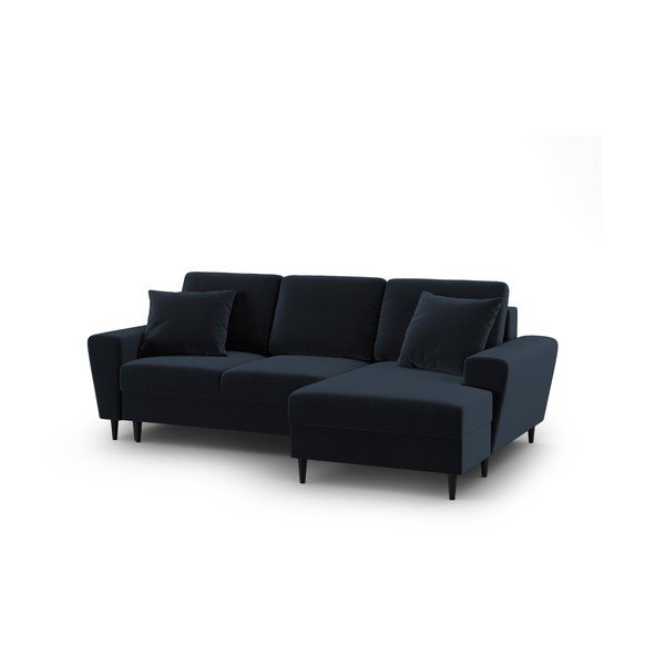 Colțar albastru închis extensibil, cu spațiu de depozitare cu tapițerie din catifea (cu colț pe partea dreaptă, cu șezlong) Kyoto – Cosmopolitan Design-image-1