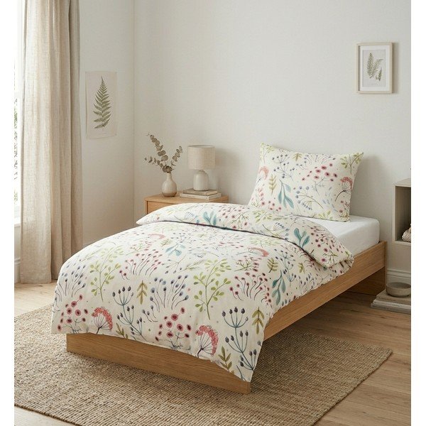 Lenjerie de pat albă din bumbac satinat pentru pat de o persoană 140x200 cm Jasmine – My House-image-1