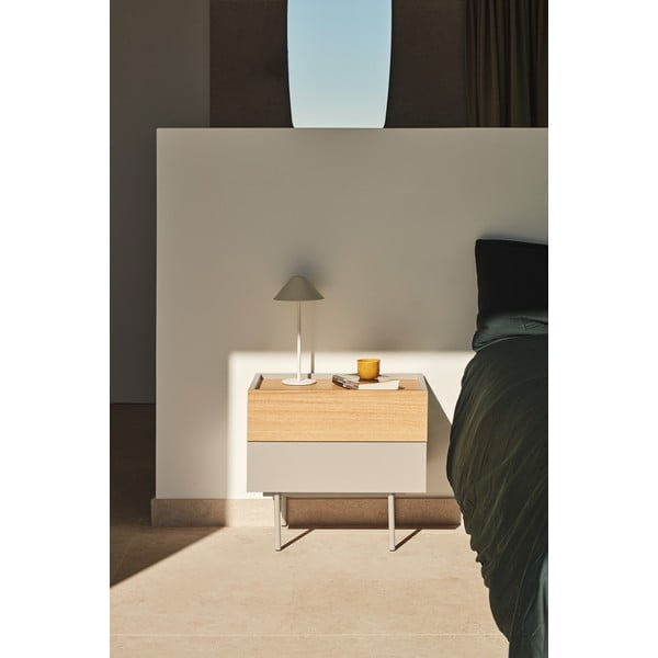 Noptieră bej-natural cu aspect de lemn de stejar Otto – Teulat-image-1