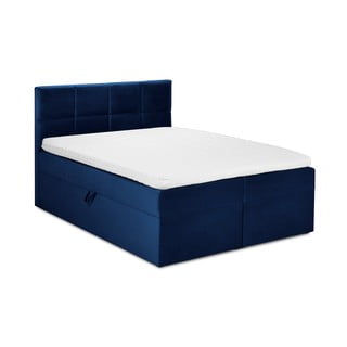 Pat dublu cu tapițerie din catifea Mazzini Beds Mimicry, 200 x 200 cm, albastru