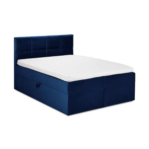 Pat boxspring 200x200 cm albastru cu spațiu de depozitare Mimicry – Mazzini Beds