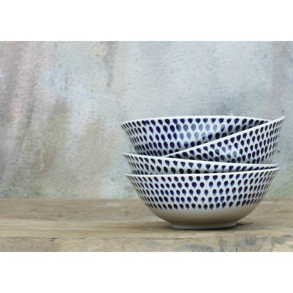 Bol din gresie Nkuku Indigo Drop, ø 17 cm, alb - albastru-image-1