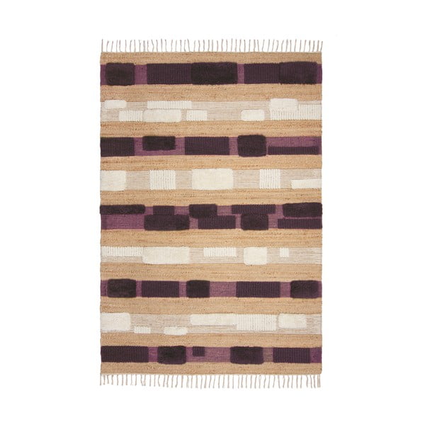 Covor mov/în culoare naturală țesut manual din amestec de iută 160x230 cm Medina Blocks – Flair Rugs