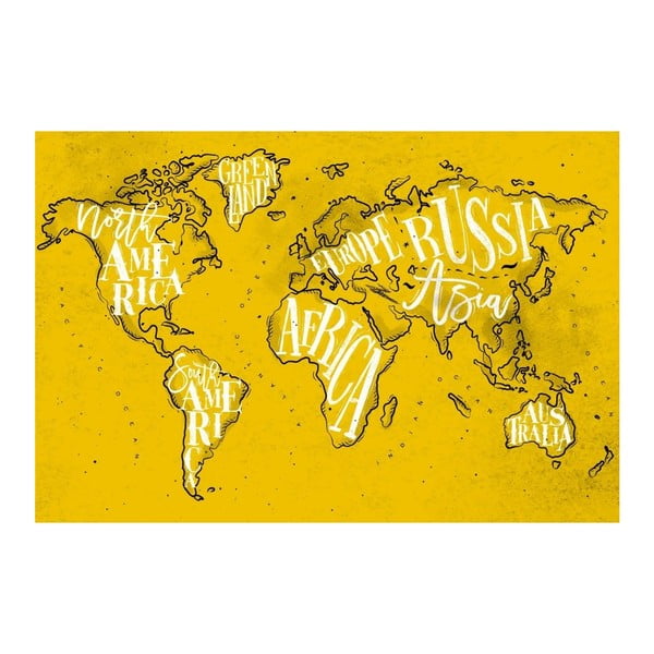 Tablou Homemania Maps World Yellow, 70 x 100 cm