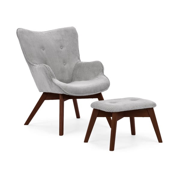 Fotoliu cu taburet gri cu tapițerie din catifea reiată Niko – Ropez