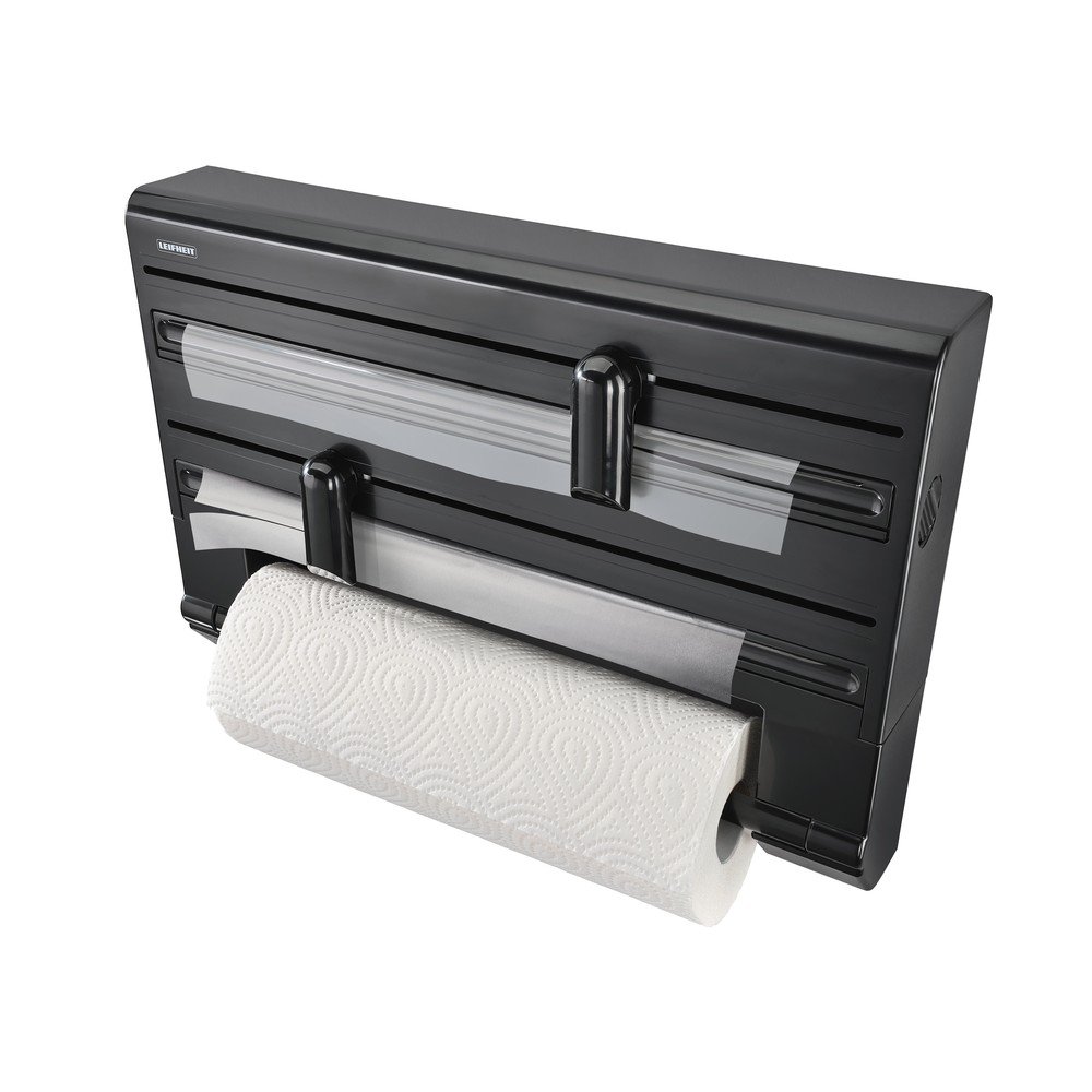 Dispenser pentru prosoape de bucătărie din hârtie și folie de aluminiu negru de montat pe perete din plastic Parat – LEIFHEIT