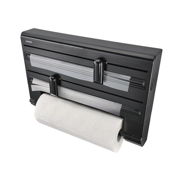 Dispenser pentru prosoape de bucătărie din hârtie și folie de aluminiu negru de montat pe perete din plastic Parat – LEIFHEIT