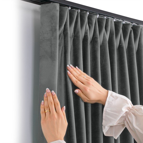 Draperie gri închis dimout (semi-opacă) din catifea 200x270 cm Velto – Filumi-image-3