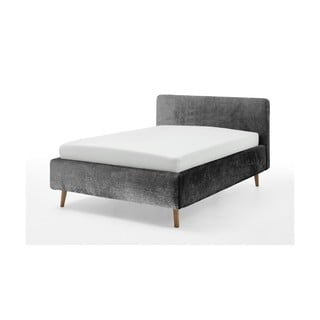 Pat dublu tapițat gri închis cu spațiu de depozitare cu somieră 140x200 cm Mattis - Meise Möbel