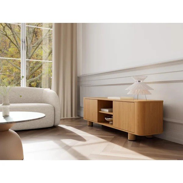 Comodă TV în culoare naturală cu aspect de lemn de stejar 160x50x40 cm Atmore – Actona-image-2