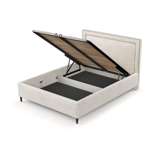 Pat matrimonial crem tapițat cu spațiu de depozitare cu somieră 180x200 cm Baleine – Maison de Rêve-image-4