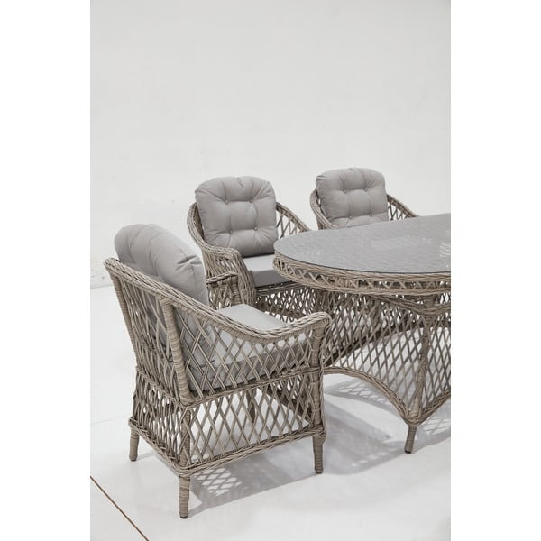 Set de dining pentru grădină gri deschis din ratan artificial pentru șase persoane Nova – Floriane Garden-image-4