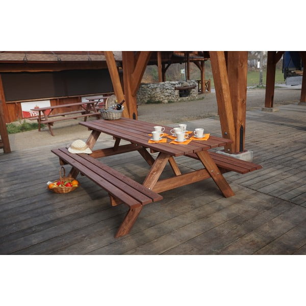 Set de dining pentru grădină din lemn de pin pentru 6 persoane Piknik - Rojaplast-image-3