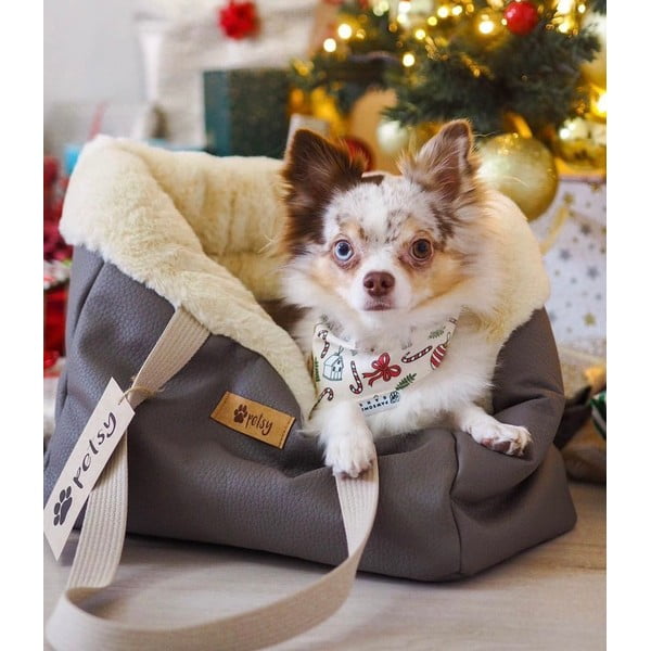 Geantă de transport animale de companie, din piele ecologică, maro 35x21 cm Snow - Petsy-image-1