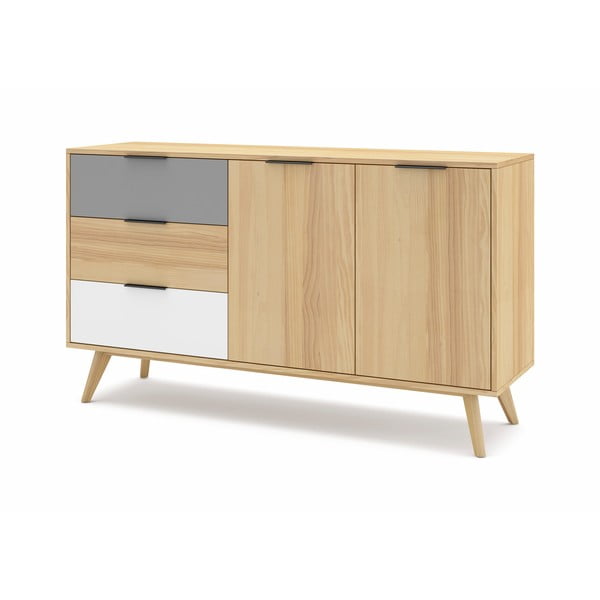 Comodă joasă natural/gri/alb din lemn de pin 140x81 cm Elfa – Marckeric-image-3