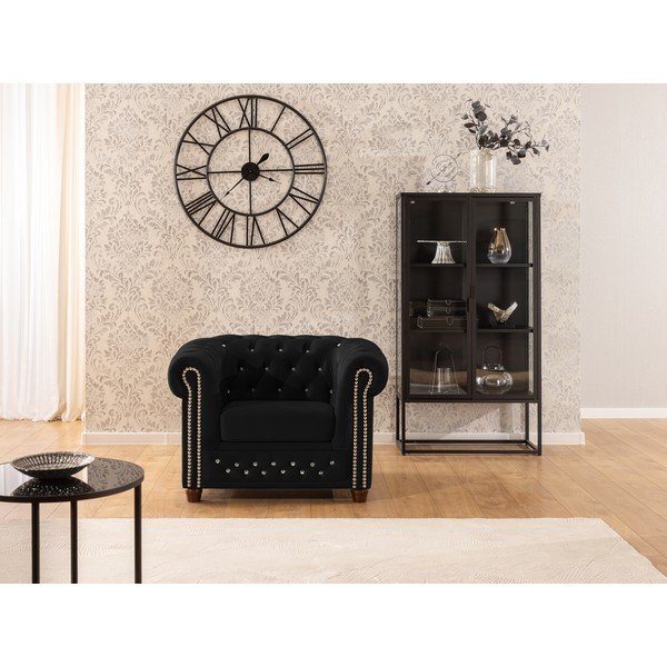 Fotoliu negru chesterfield cu tapițerie din catifea York Blik – Ropez-image-1