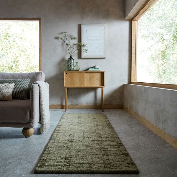 Covor tip traversă verde țesut manual din lână 80x230 cm Harris Modula Wool – Flair Rugs-image-1