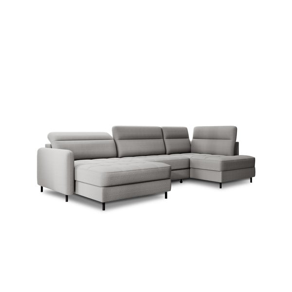 Colțar gri deschis extensibil/cu spațiu de depozitare cu tapițerie din catifea (cu colț pe partea dreaptă/în formă de "U") Berrto – ELTAP