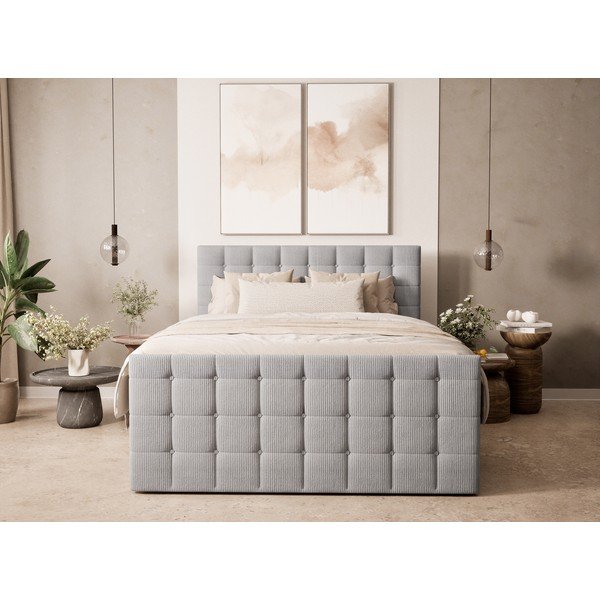 Pat boxspring gri cu spațiu de depozitare 200x200 cm Tasca – Maison de Rêve-image-4
