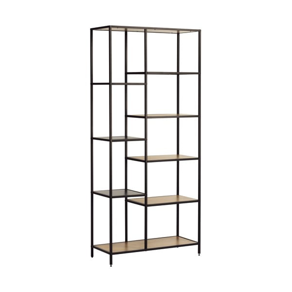 Bibliotecă neagră/în culoare naturală cu aspect de lemn de stejar 80x180x35 cm Altino – Unique Furniture-image-2
