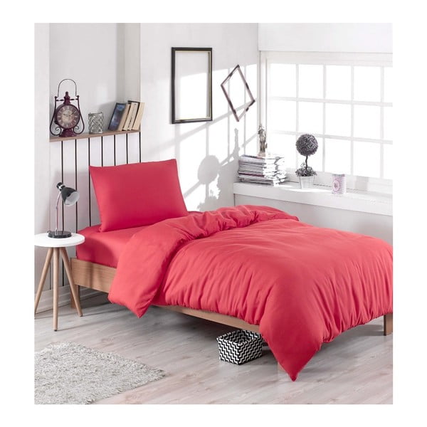 Lenjerie cu cearșaf pentru pat de o persoană Bold Red, 160 x 220 cm