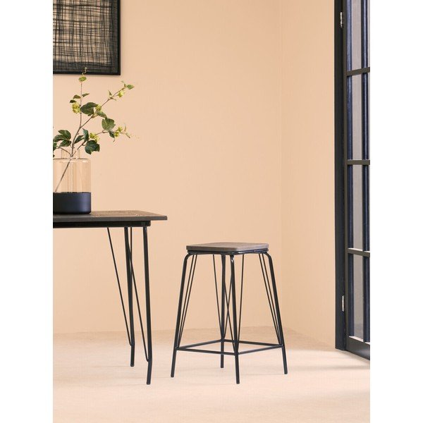 Scaun tip taburet negru/maro din lemn de ulm District – Premier Housewares-image-1