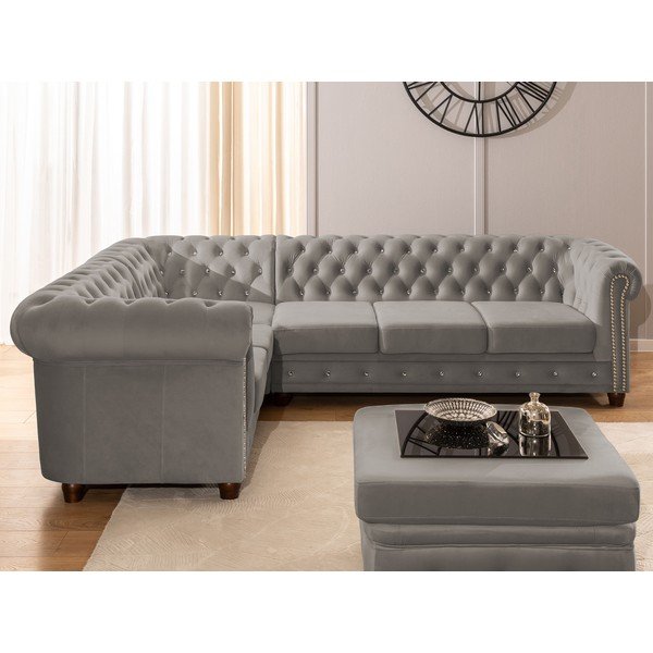 Colțar gri extensibil cu tapițerie din catifea (cu colț pe partea stângă/în formă de ”L”) York Blik – Ropez-image-4