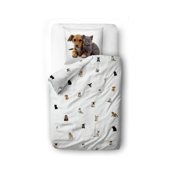 Lenjerie de pat pentru copii albă din bumbac satinat pentru pat de o persoană 135x200 cm The Cutest Ones – Butter Kings