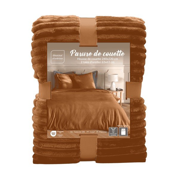 Lenjerie de pat maro deschis din flanelă pentru pat dublu/extinsă cu 3 piese 240x220 cm Veloutea – douceur d'intérieur-image-4
