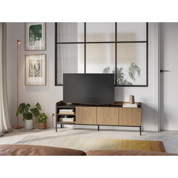 Comodă TV în culoare naturală cu aspect de lemn de stejar 160x55x42 cm Adara – Marckeric-image-1
