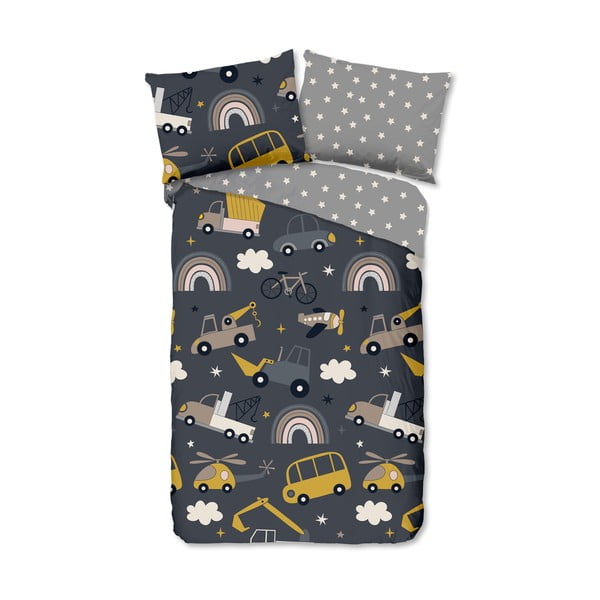 Lenjerie de pat pentru copii gri din bumbac pentru pat de o persoană 140x200 cm Rush – Good Morning