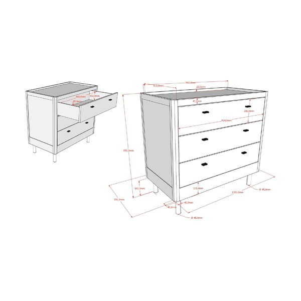 Comodă de copii în culoare naturală din lemn de stejar 100x95x55 cm Forrest – Vipack-image-4