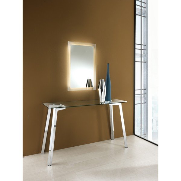 Masă consolă argintie cu blat din sticlă 40x125 cm Kirk – Tomasucci-image-1