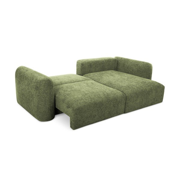 Colțar verde extensibil/cu spațiu de depozitare cu tapițerie din chenille (cu colț pe partea dreaptă/cu șezlong) Mele – Makamii-image-2