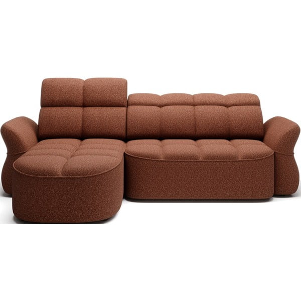 Colțar teracotă extensibil/cu spațiu de depozitare cu tapițerie din catifea (cu colț pe partea stângă/cu șezlong) Beneth – ELTAP