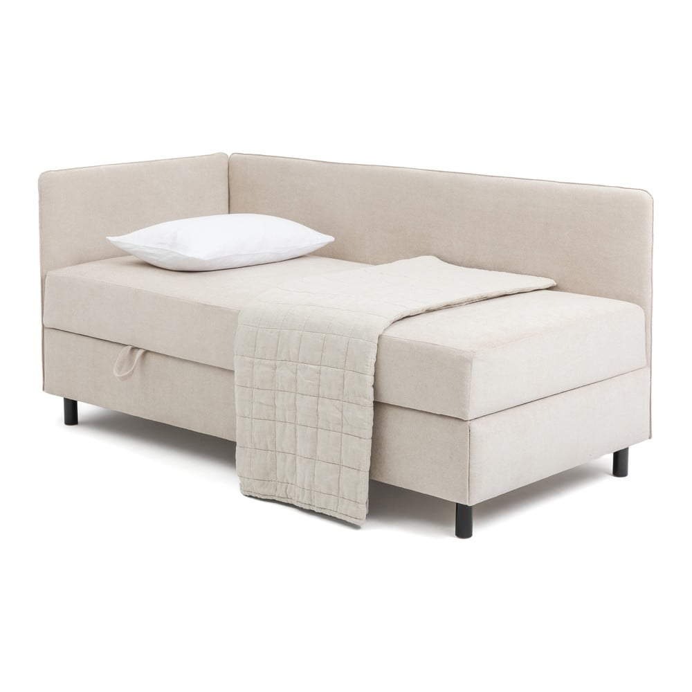 Pat bej tapițat cu spațiu de depozitare cu saltea 120x200 cm Avela – Bonami Selection